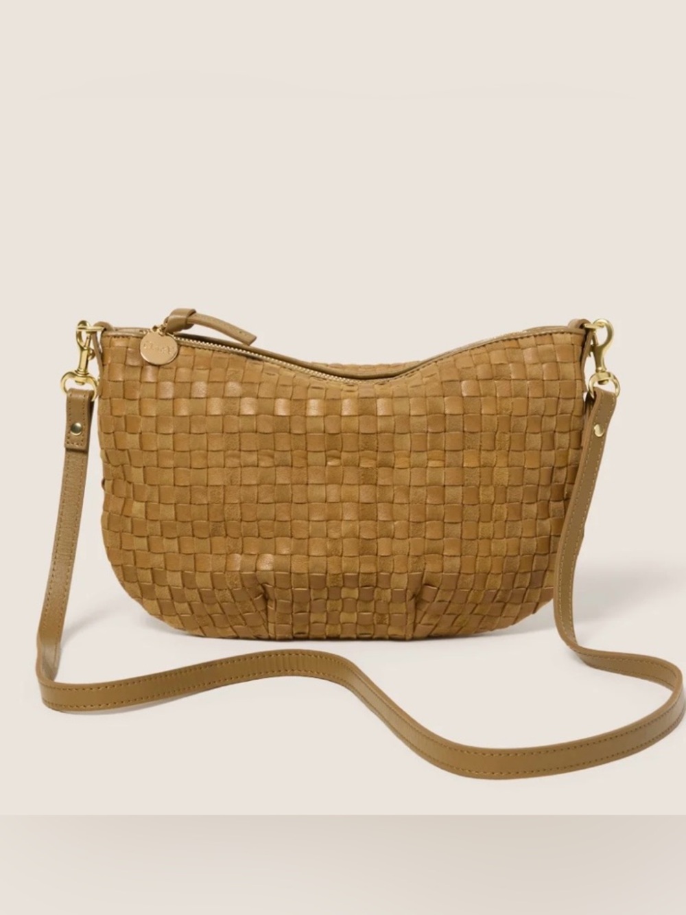 MAKE AN OFFER - CLARE V Petit Moyen Messenger Woven Suede Crossbody Bag Sequoia
